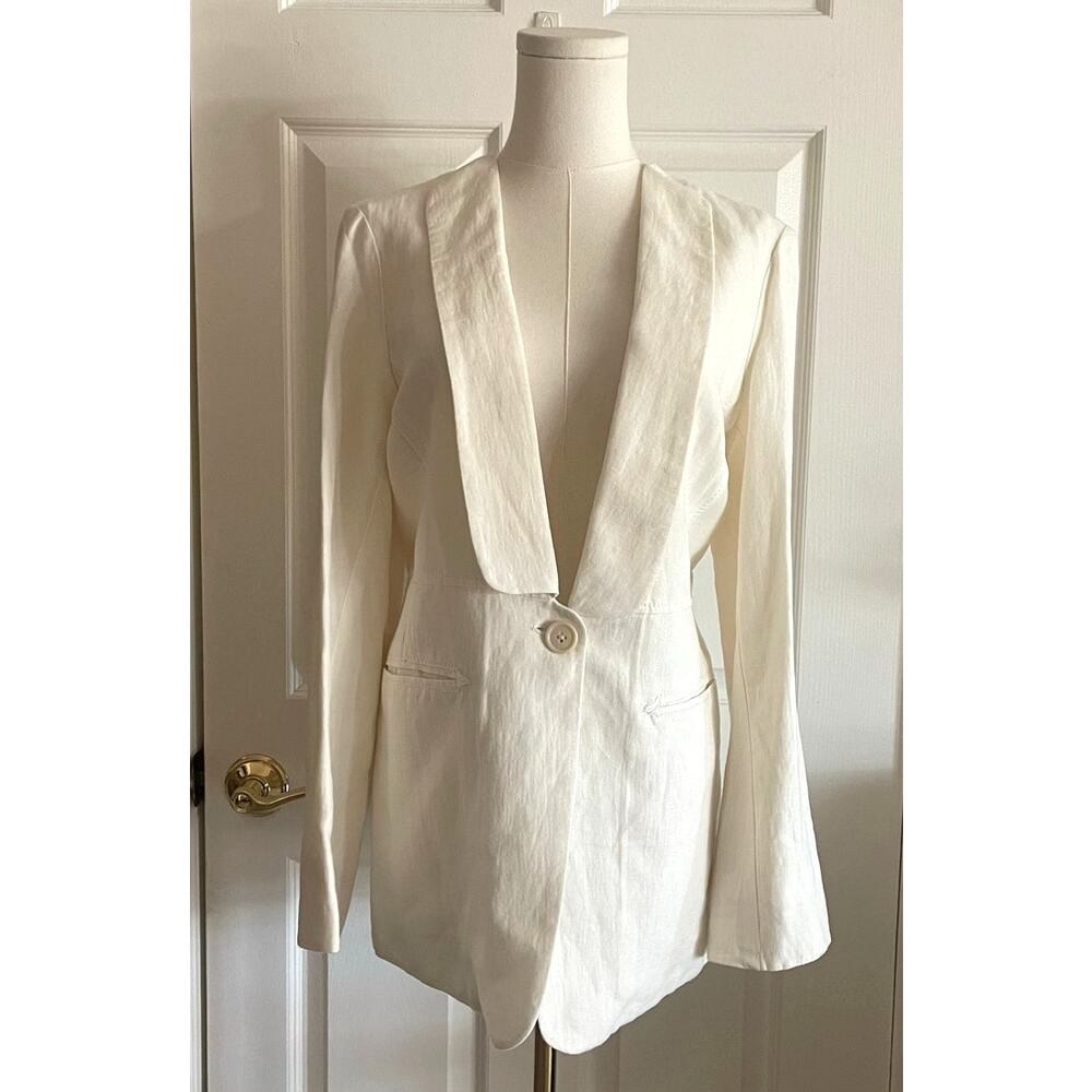 Leon Max Ivory White Linen-Blend Shawl Collar Tailored Blazer Jacket Size 6